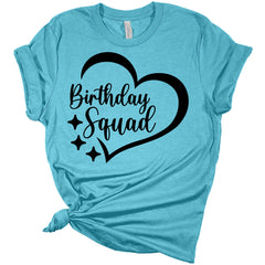 Birthday Squad with Heart Graphic Print Birthday Girl Shirt Women's Bella Birthday Party T-Shirt