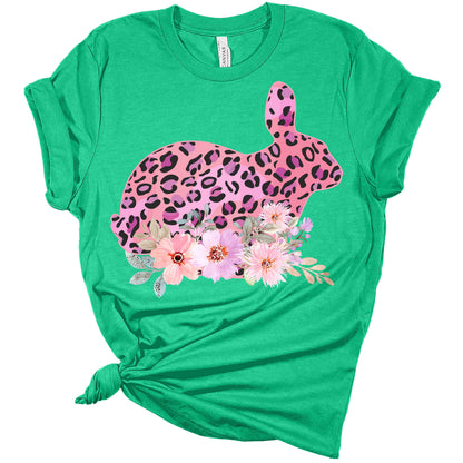 Cute Easter Bunny Flower Bed Leopard Print Women's Bella Easter T-Shirt