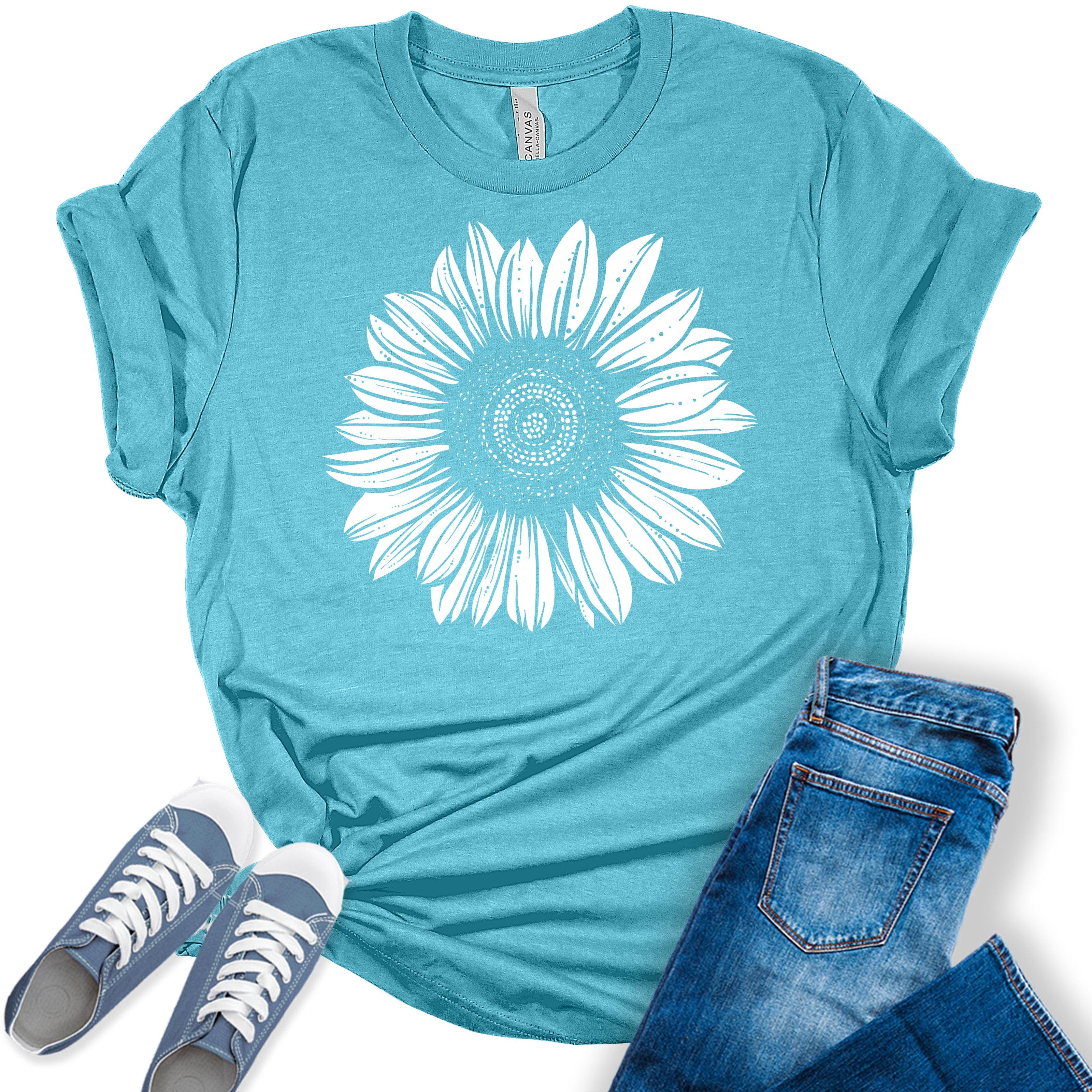 Women\'s Size GyftWear Summer Shirt T Top Casual Graphic Plus Tee – Sunflower