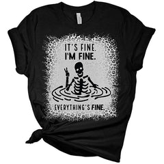 It's Fine I'm Fine Everythings Fine Funny Skeleton Leopard Print Women's Bella T-Shirt