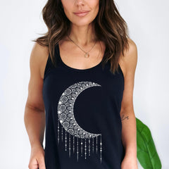 Mandala Moon Raceback Graphic Print Tank Top