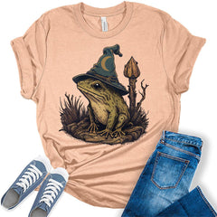 Frog Shirt Womens Cottagecore Wizard Frog Halloween Shirts Cute Fall Clothes Graphic Aesthetic Tees