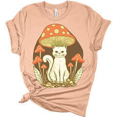 Cat Sitting Under Mushroom Cottagecore Aesthetic T-Shirt
