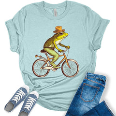 Womens Frog Bike Shirt Cottagecore Aesthetic T-Shirt