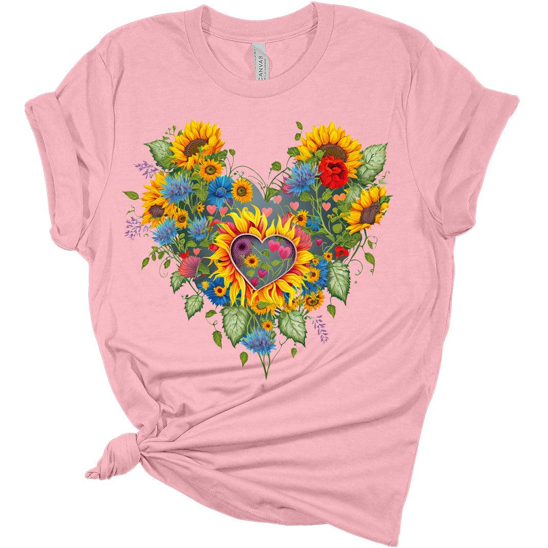 Womens Cute Heart Sunflower Shirt