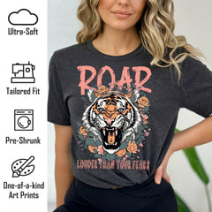 Tiger Printed Short Sleeve Tshirts, Womens Summer Crewneck Graphic Tee Shirt Blouse Tops