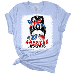 Women's Graphic T-Shirt Patriotic All American Mama 4th of July Bleach Print Shirt