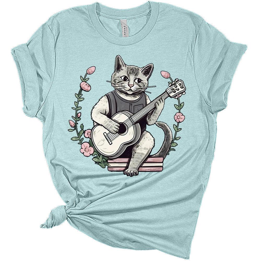 Cat Playing Guitar Cottagecore T-Shirt