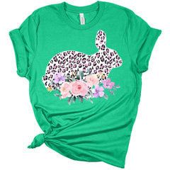 Cute Easter Bunny Flower Bed Leopard Print Women's Bella Easter T-Shirt
