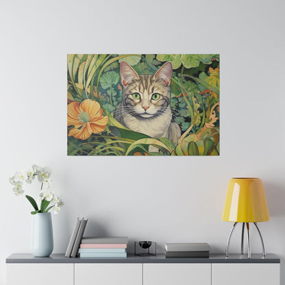 Tropical Floral Cat Stretched Canvas Print .75" Thick