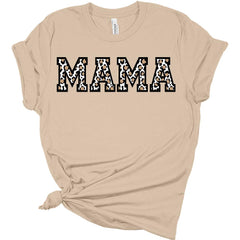 Womens Mama Shirt Cute Mom T-Shirt Leopard Letter Print Short Sleeve Top Casual Graphic Tee