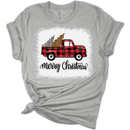 Christmas Tree Red Truck Pajama Vintage Buffalo Plaid Truck Bleach Print Bella T-Shirt