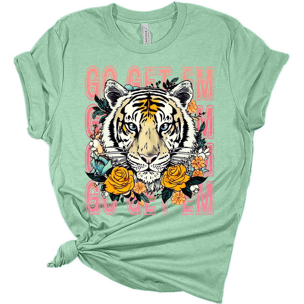 Womens Floral Tiger Printed Tshirts Short Sleeve Summer Crewneck Graphic Tee Plus Size Tops