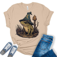 Frog Shirt Womens Cottagecore Wizard Frog Halloween Shirts Cute Fall Clothes Graphic Aesthetic Tees