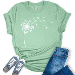 Womens Dandelion Shirt Casual Ladies Cute Floral Graphic Tees Spring Short Sleeve Plus Size Summer Tops For Women