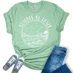 Womens Beach Shirts Casual Ladies Cute Graphic Tees Spring Short Sleeve T Shirts Plus Size Summer Tops For Women