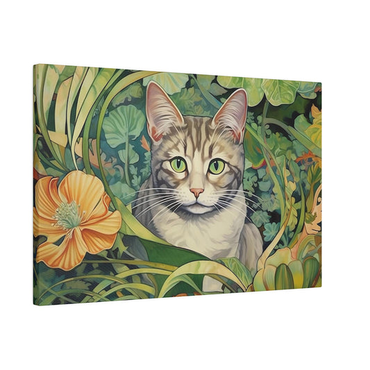 Tropical Floral Cat Stretched Canvas Print .75" Thick