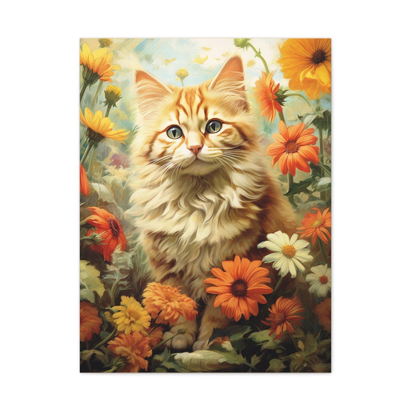 Kitten Floral Orange Cream Stretched Canvas Print 1.25" Thick