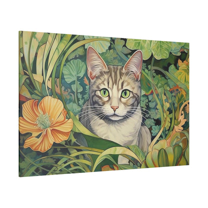 Tropical Floral Cat Stretched Canvas Print .75" Thick