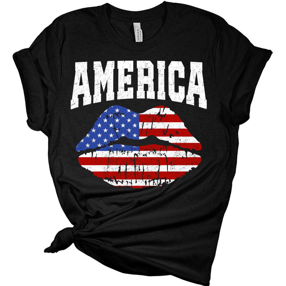 Womens American Flag Lips Shirt