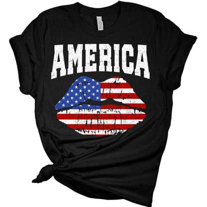 Womens American Flag Lips Shirt