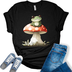 Frog Shirt Womens Kawaii Cottagecore Shirts Cute Mushroom Clothes Graphic Aesthetic T-Shirt