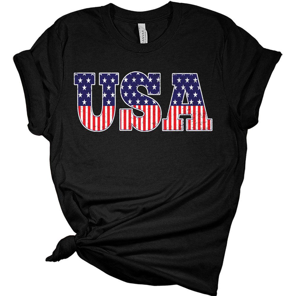 Womens 4th of July USA Letter Print Shirt