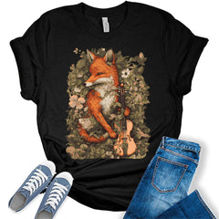 Fox Holding Violin Shirt Womens Cottagecore Aesthetic T-Shirt