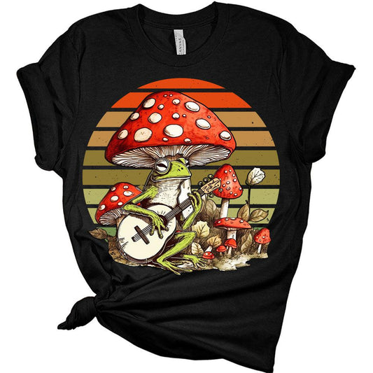 Cottagecore Frog Playing Guitar Vintage Sunset T-Shirt