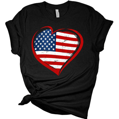 Womens 4th of July Shirts American Flag Heart Patriotic Tshirts USA Short Sleeve Casual Graphic Tees Plus Size Tops