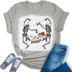 Women's Halloween Tis The Season To Be Spooky Graphic Bleach Print Shirt