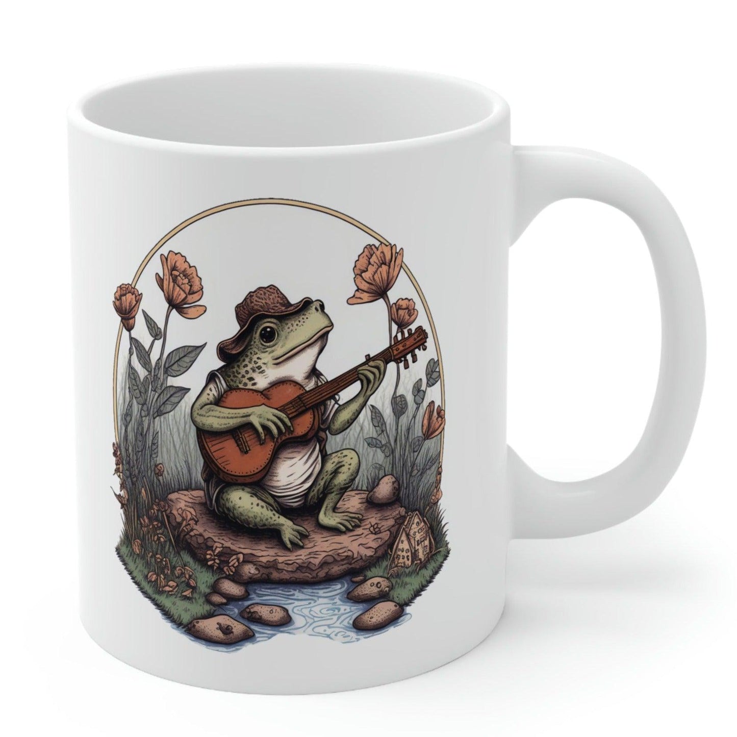 Frog With Hat Playing The Guitar On A Rock Coffee Mug