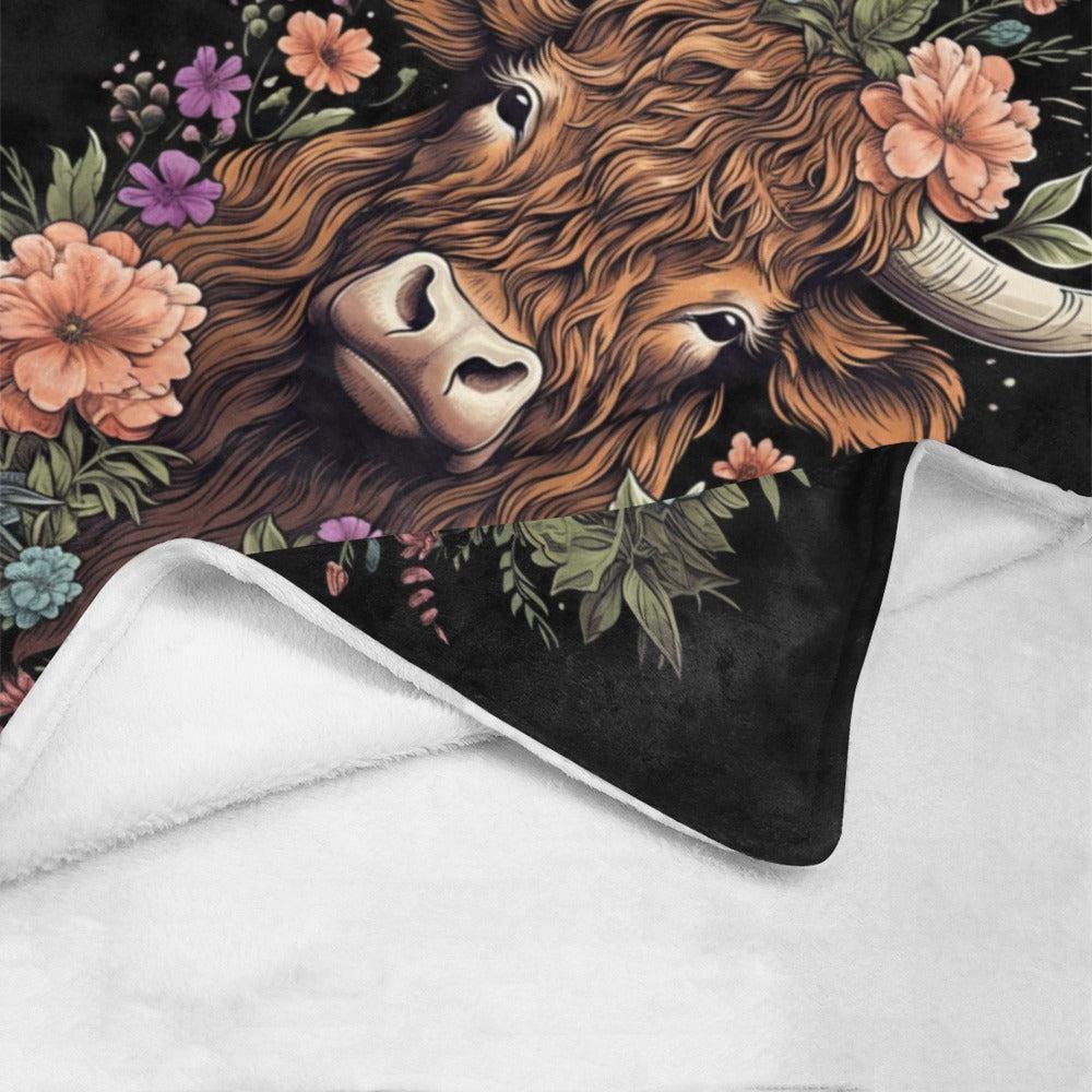 Floral Highland Cow Ultra-Soft Micro Fleece Blanket 50" x 60"