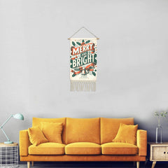 Merry and Bright Christmas Linen Hanging Poster Wall Decor