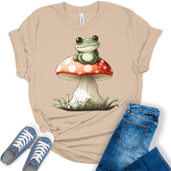 Frog Shirt Womens Kawaii Cottagecore Shirts Cute Mushroom Clothes Graphic Aesthetic T-Shirt