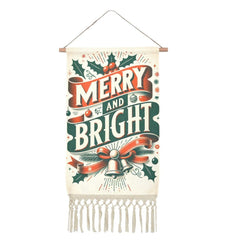 Merry and Bright Christmas Linen Hanging Poster Wall Decor