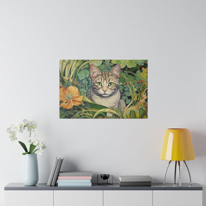 Tropical Floral Cat Stretched Canvas Print .75" Thick