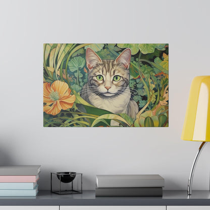 Tropical Floral Cat Stretched Canvas Print .75" Thick