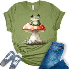Frog Shirt Womens Kawaii Cottagecore Shirts Cute Mushroom Clothes Graphic Aesthetic T-Shirt
