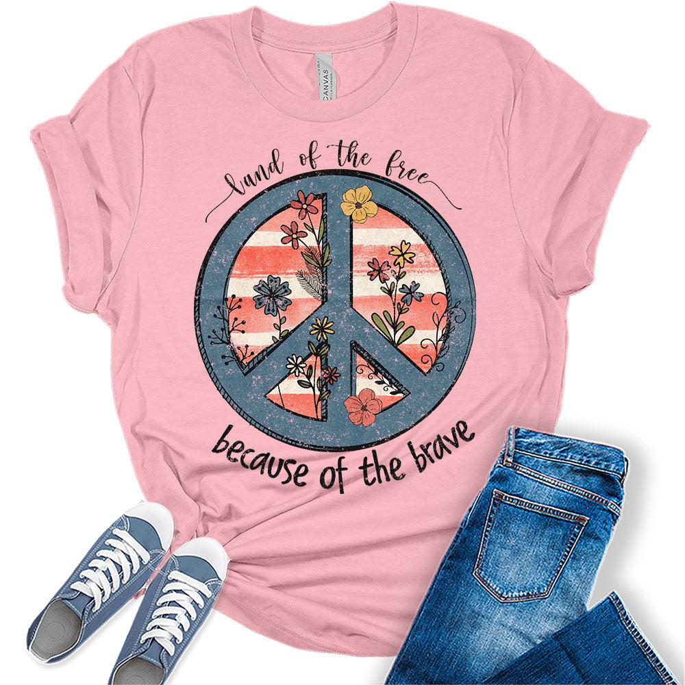 Womens 4th of July Land of the Free Retro Graphic Shirt