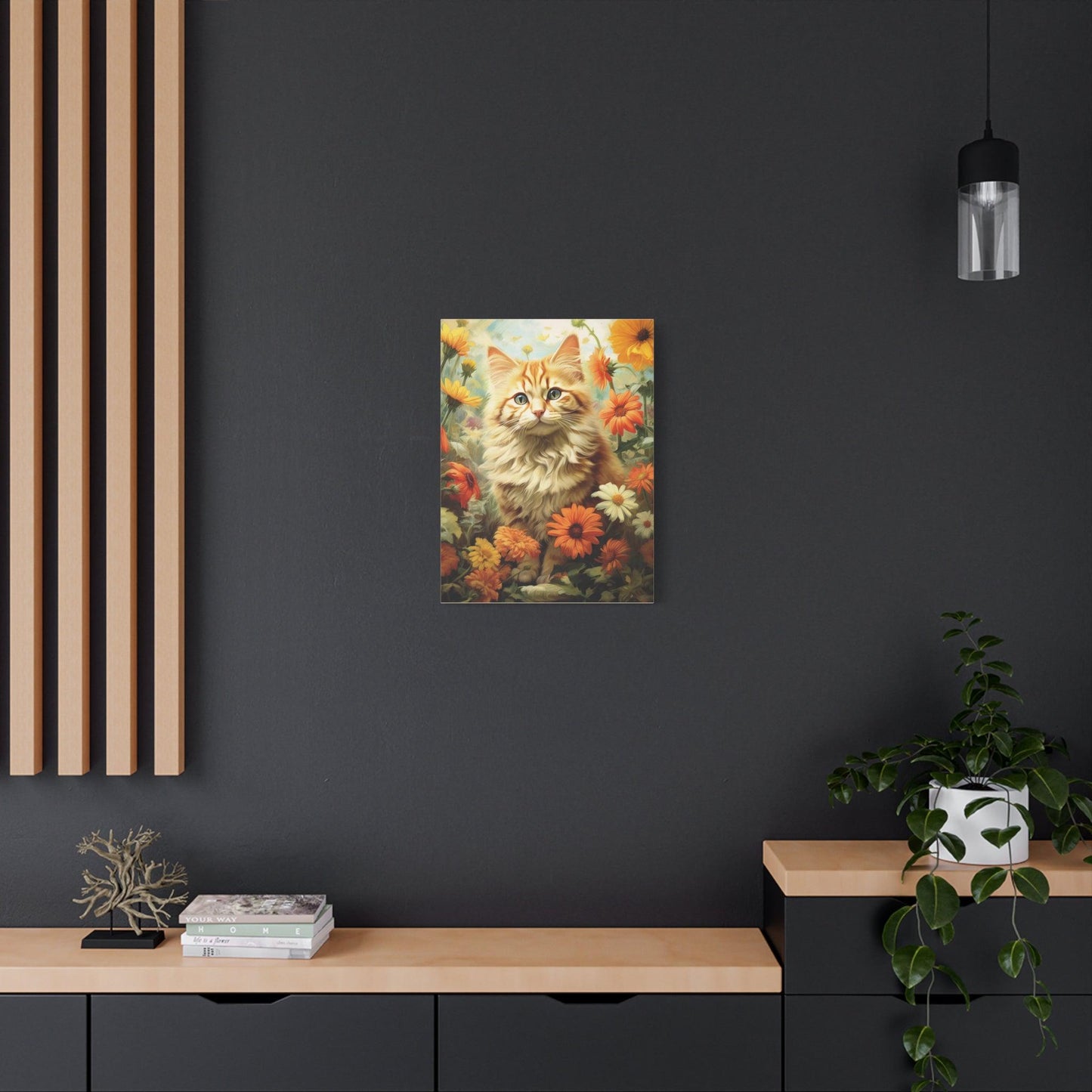 Kitten Floral Orange Cream Stretched Canvas Print 1.25" Thick