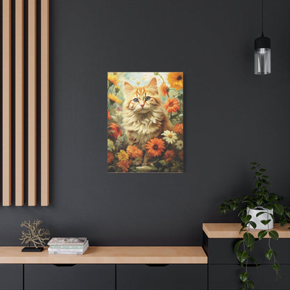 Kitten Floral Orange Cream Stretched Canvas Print 1.25" Thick