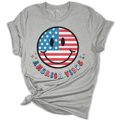 American Vibes Smiley Face Women's 4th Of July Retro Graphic Tee