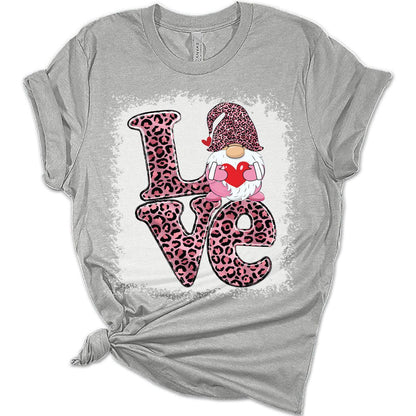 Love Gnome Leopard Valentines Shirts for Women Bella Graphic Tee