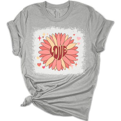 Love Flower Retro Valentines Shirts for Women Bella Graphic Tee