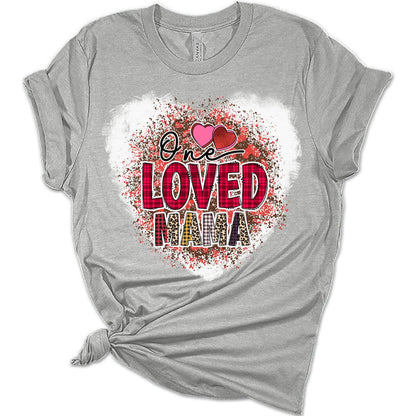 One Loved Mama Heart Leopard Valentines Shirts for Women Bella Graphic Tee