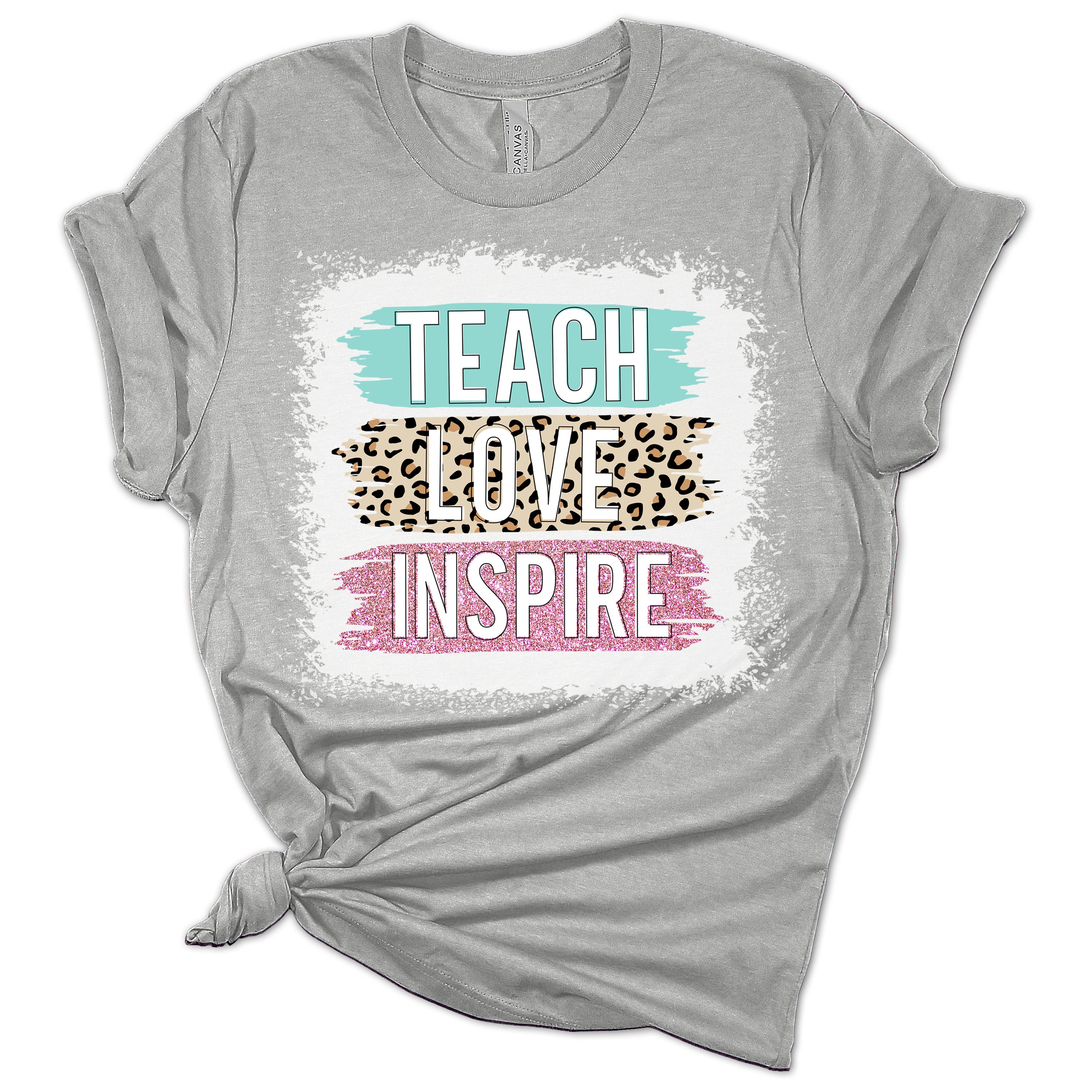 Teach Love Inspire Teacher Women's Graphic Bleach Print Bella T-Shirt