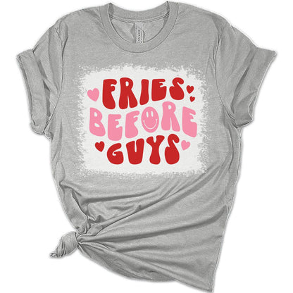 Fries Before Guys Retro Valentines Day Shirt Bella Graphic Print Shirts For Women