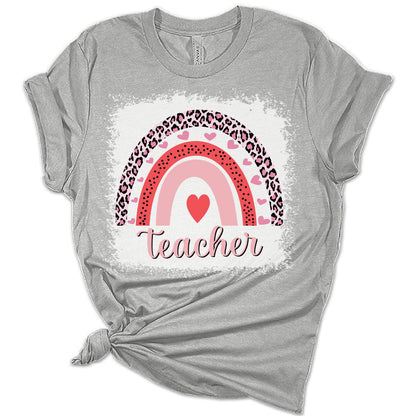 Teacher Leopard Rainbow Teacher Valentines Day Shirt Bella Graphic Tees for Women