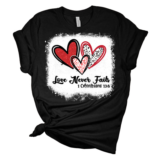 Love Never Fails Corinthians Valentine's Bella T-Shirt